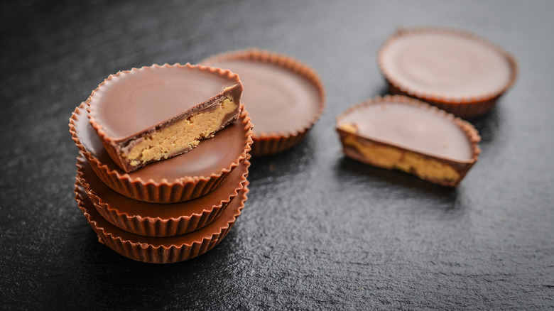 Stack of unwrapped Reese's Peanut Butter Cups