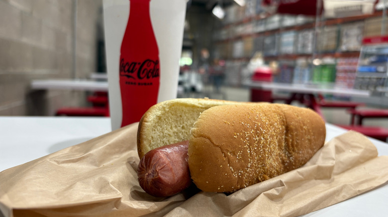 costco hot dog in food court with soda