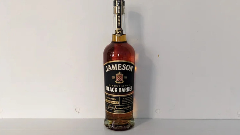 A bottle of Jameson Black Barrel Irish whiskey against a white background
