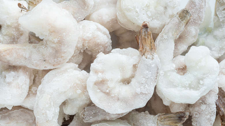 Close-up on frozen shrimp