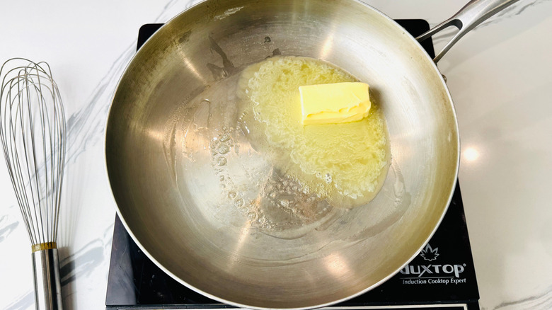 Butter melting in pan