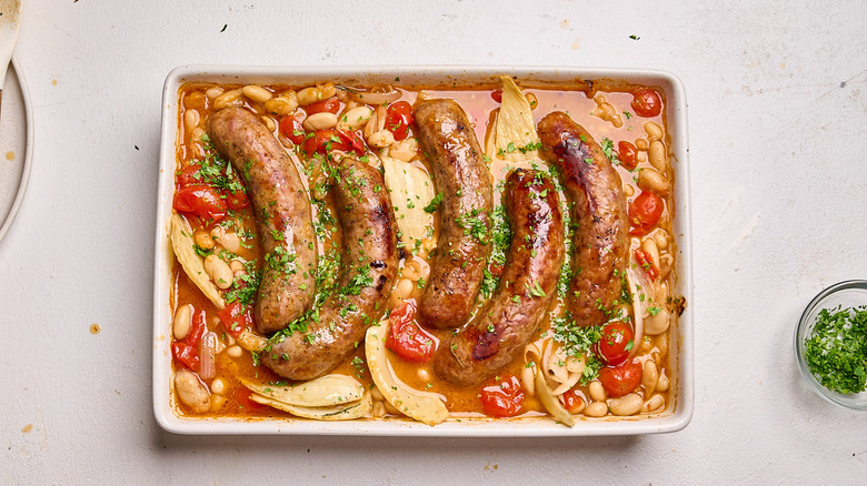 italian sausage and tomatoes topped with parsley