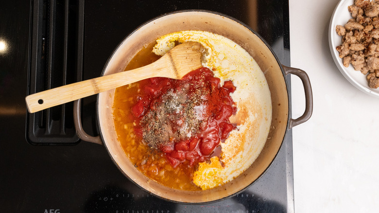 assembling tomato-based sauce
