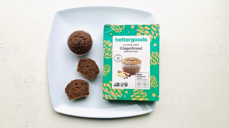 Bettergoods gingerbread cupcakes next to the box mix