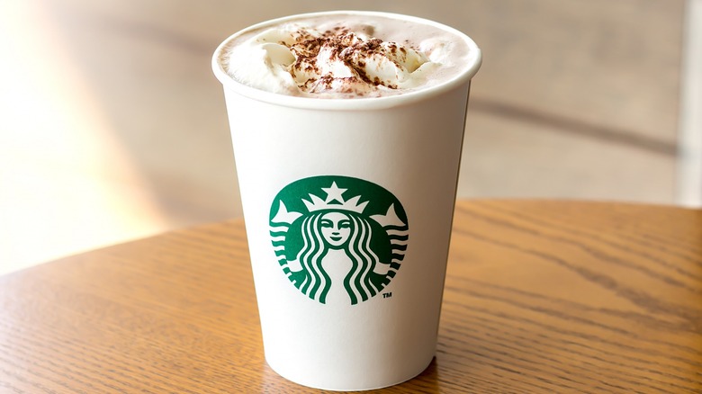 close up of Starbucks hot chocolate