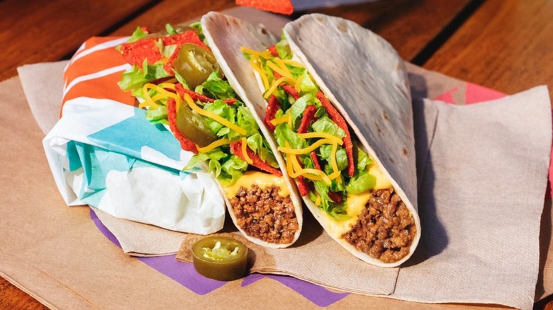 Taco Bell soft Tacos with jalapeños, nacho cheese, and Fiesta Strips