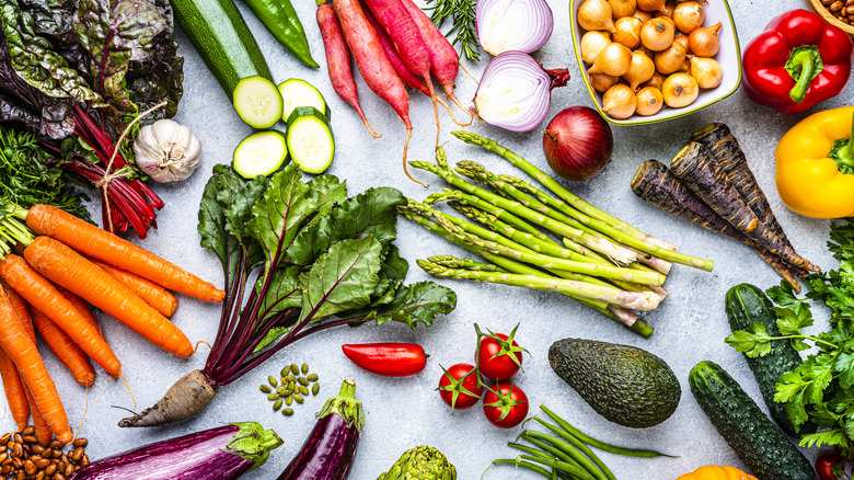Vegetables on a concrete table.