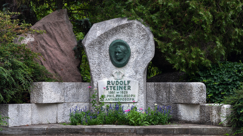 Vienna, Austria - July 30, 2019: Monument to Rudolf Steiner, Austrian philosopher, social reformer, architect, esotericist, claimed clairvoyant. Vienna City Park.