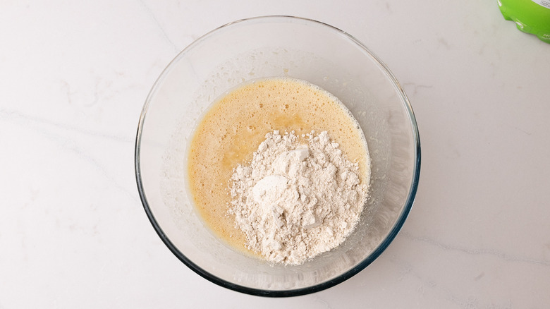 mixing banana pancake batter