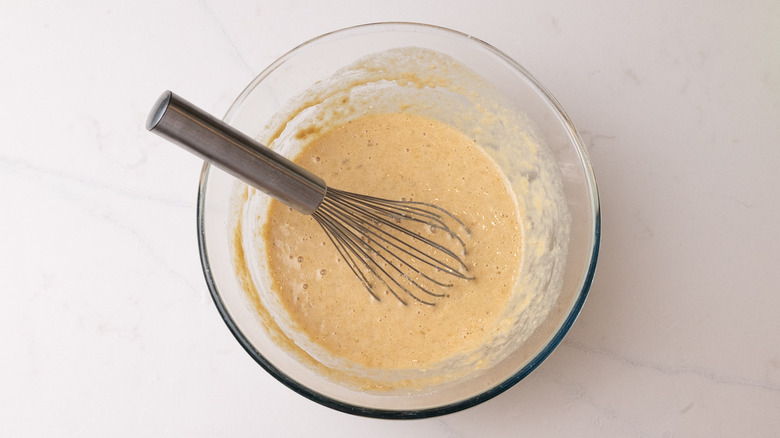banana pancake batter in bowl