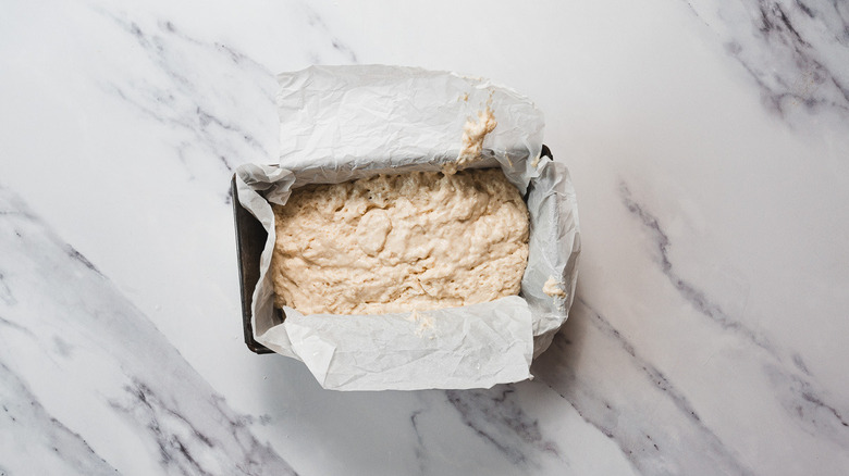 Beer bread batter in loaf pan