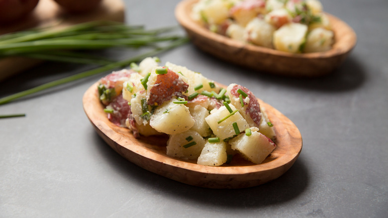 Potato salad topped with chives
