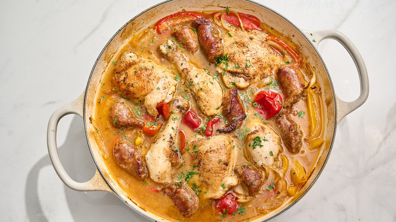Chicken scarpariello garnished with chopped parsley