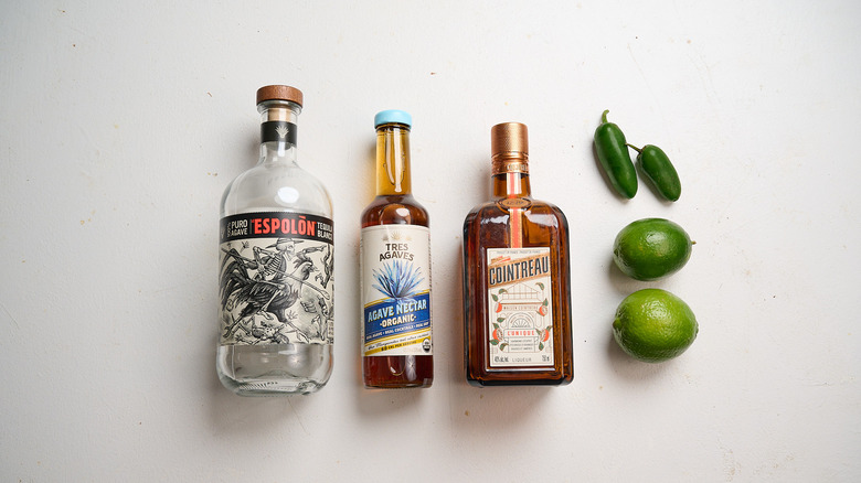 Spicy margarita ingredients on a table