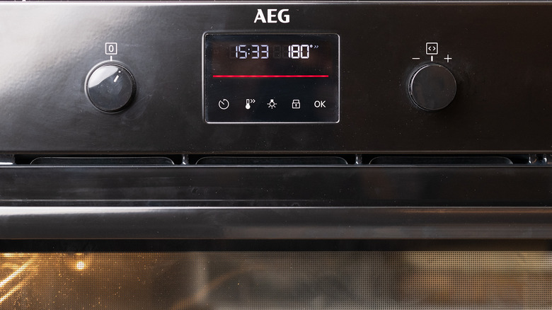 closeup of an oven preheating