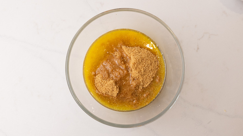 aerial view of honey butter pie crust ingredients in a bowl