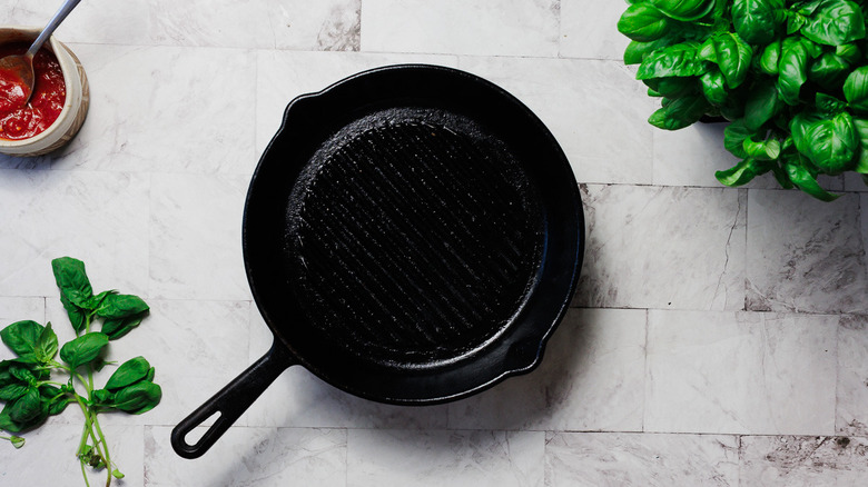 Hot and oiled cast iron pan