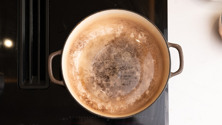 large pan heating on hob