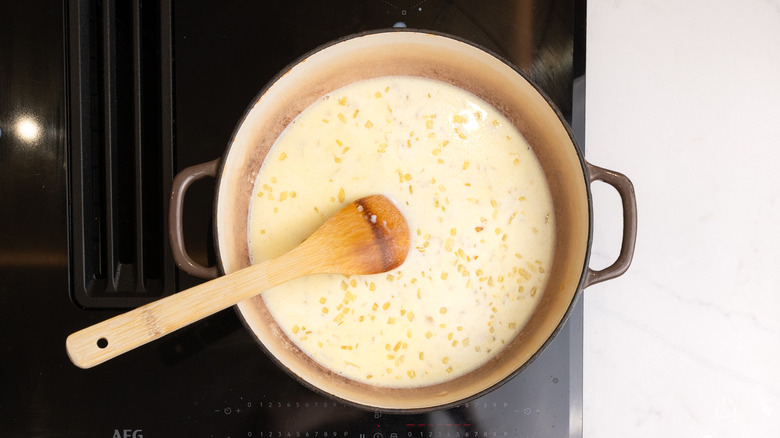 making sauce in a pan