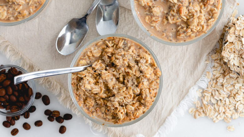 Oats Overnight in bowl with coffee beans