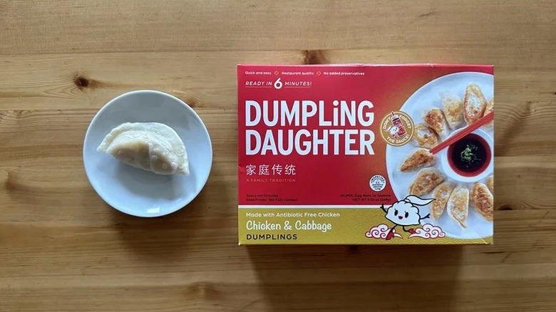 Dumpling Daughter chicken dumplings box and single dumpling