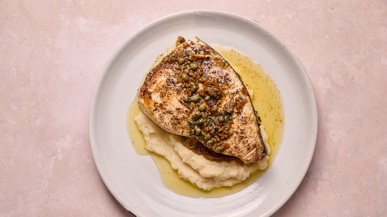 swordfish steak on plate