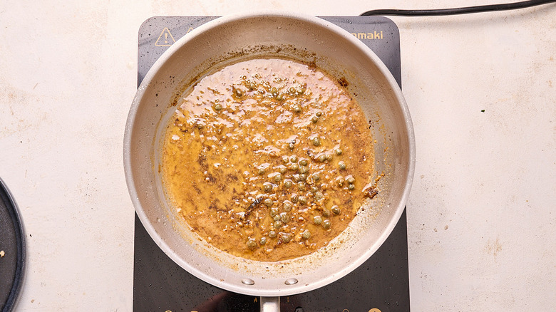 lemon butter sauce in a skillet