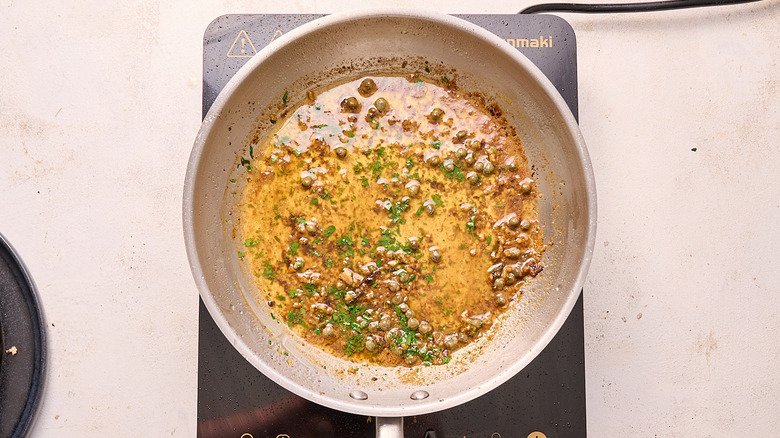 parsley added to lemon butter sauce