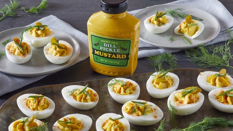 Dill pickle mustard and deviled eggs