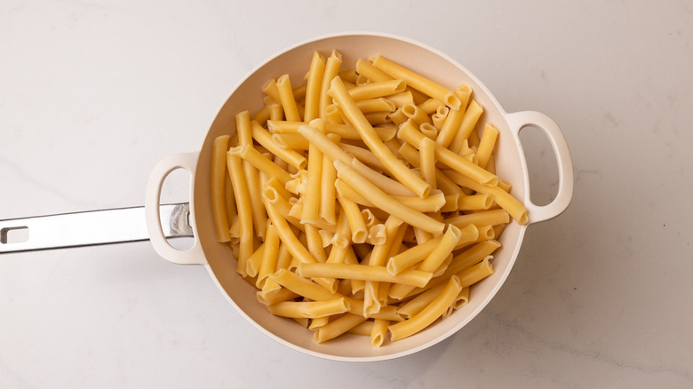ziti pasta in a colander