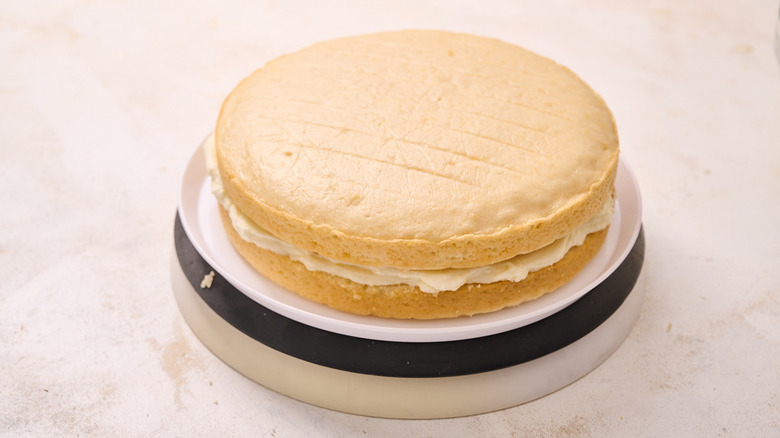 mascarpone cream in between cake layers