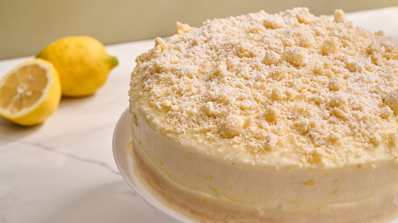 lemon cake with powdered sugar on top