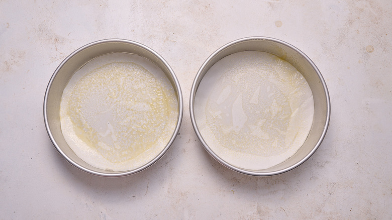 cake pans greased and lined with parchment