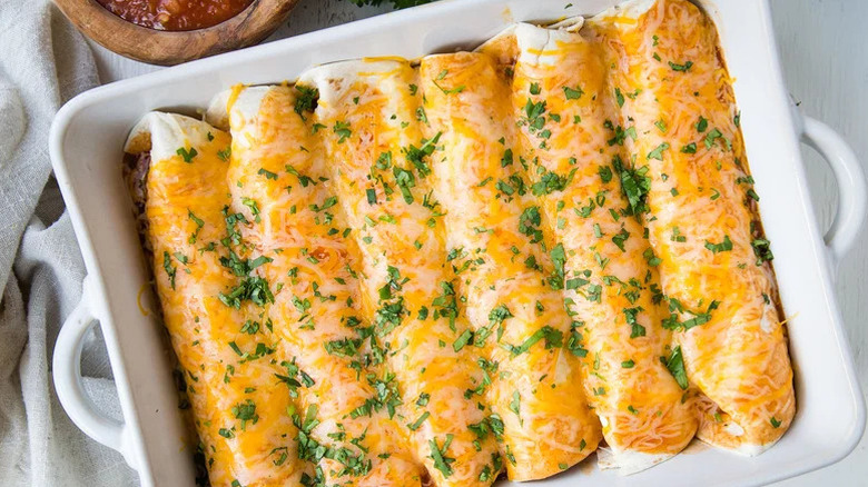 Beef enchiladas in a dish