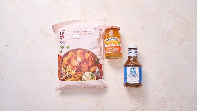 Shortcut orange chicken ingredients on countertop