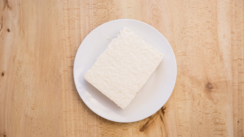 tofu block on white plate