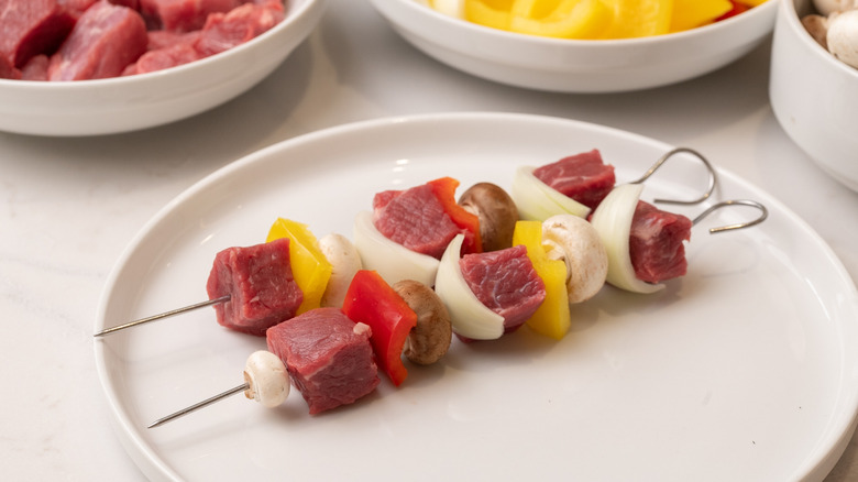 steak kabobs on a plate