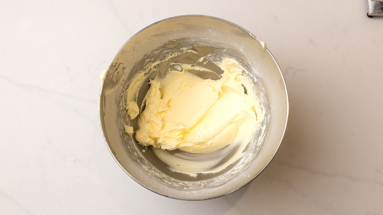 buttercream in mixing bowl