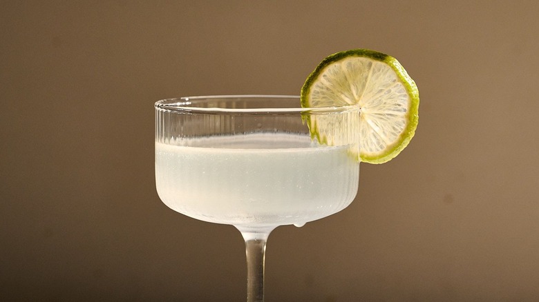 Vodka gimlet garnished with lime wheel