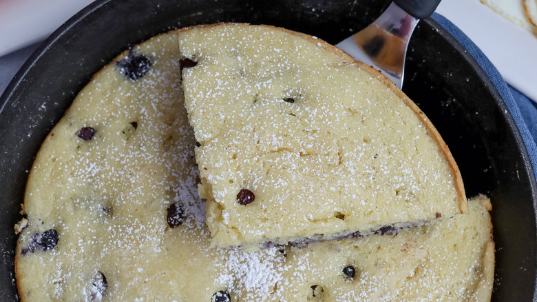 blueberry pancake in pan