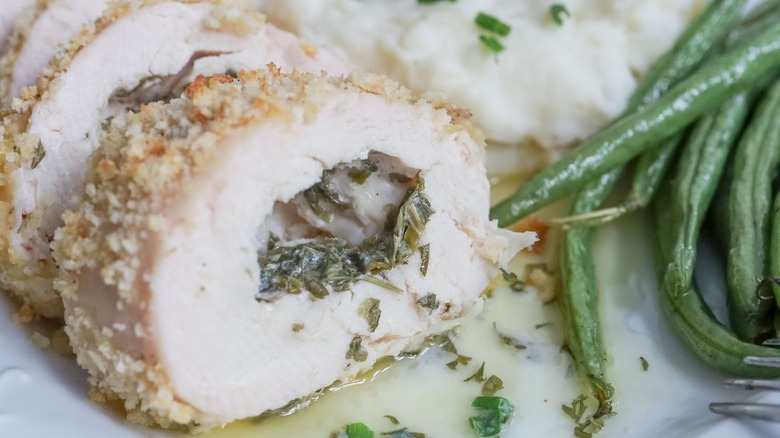 chicken kiev with green beans