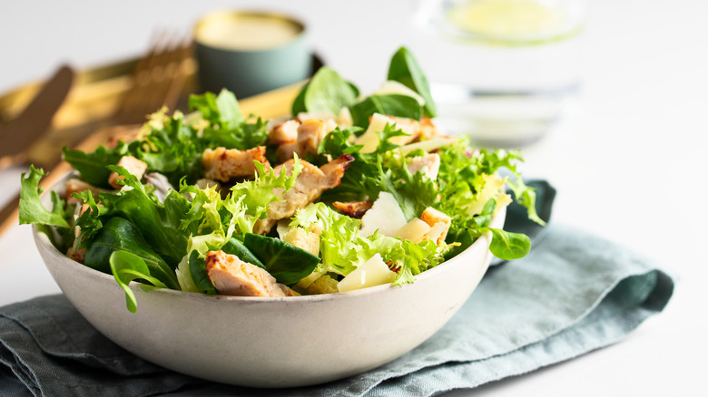 Caesar salad with napkin