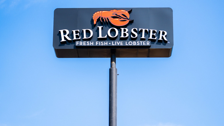 Red Lobster sign against a blue sky