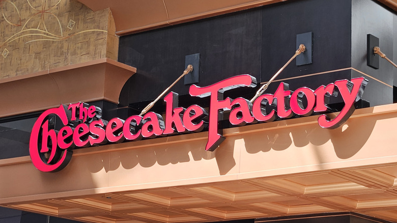 Close-up of the Cheesecake Factory logo and sign