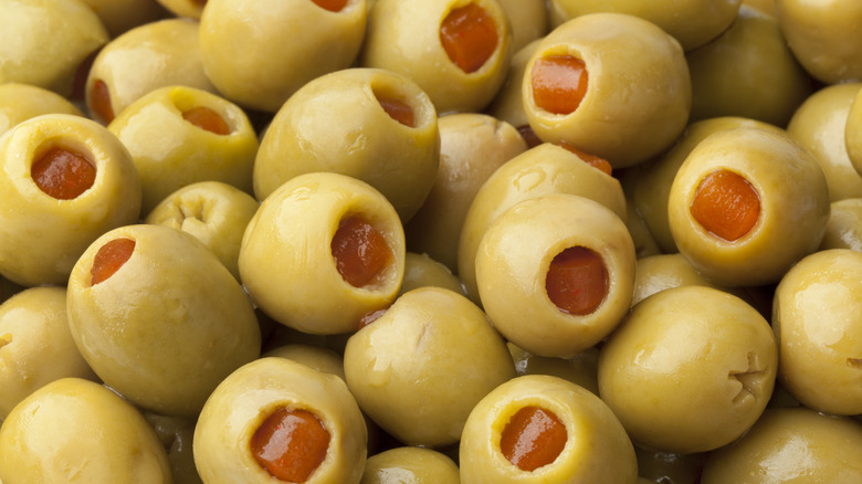 A close up of olives stuffed with pimento