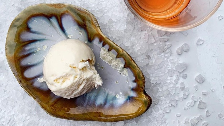 oyster ice cream served on shell