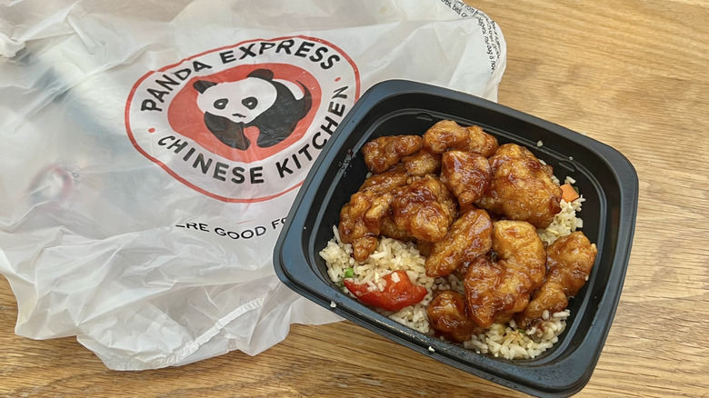 Panda Express orange chicken in to-go box