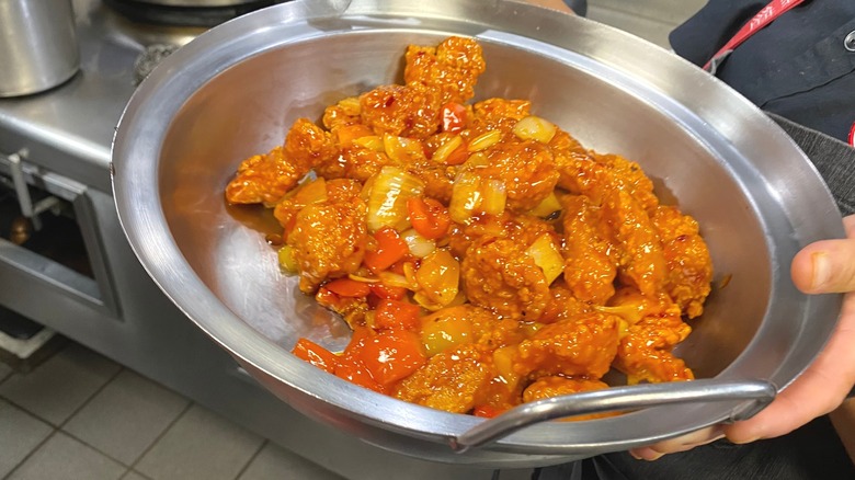 Panda Express Dynamite Sweet & Sour Chicken in wok pan