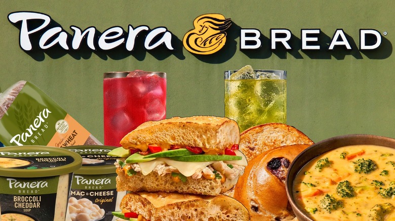Composite image featuring Panera Bread logo and menu items