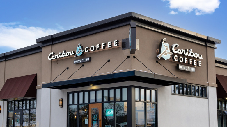 Caribou Coffee restaurant exterior with sign